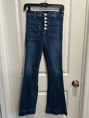 Ramy Brook Cindy Jeans Dark Wash with white buttons high-Rise Flared EUC